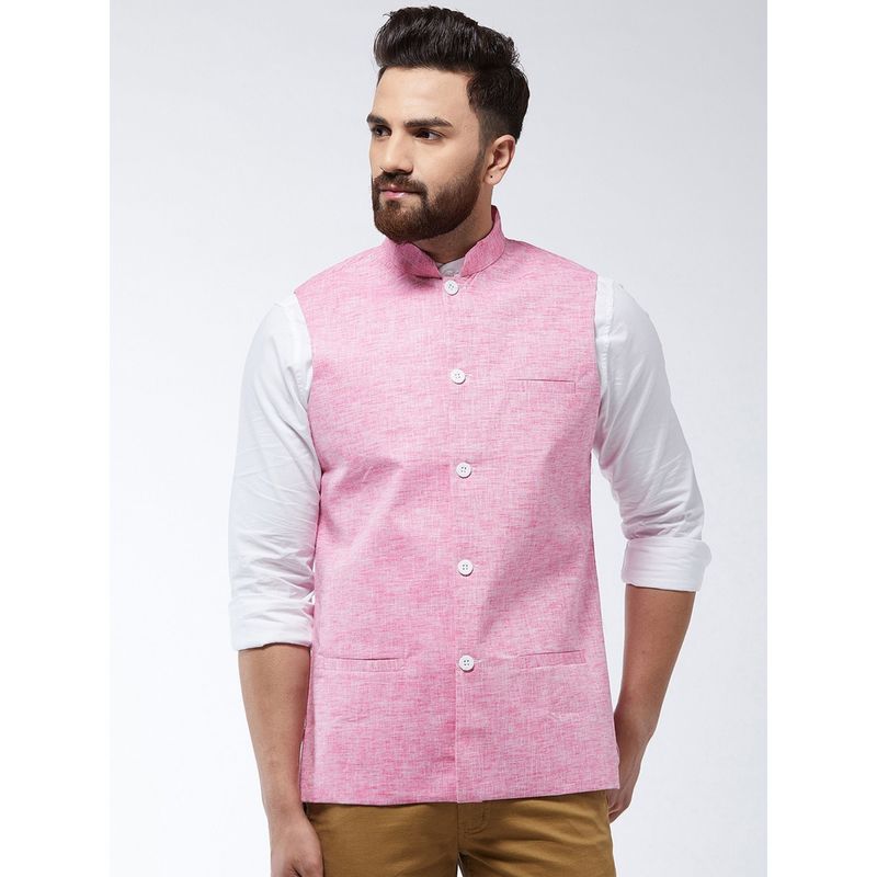 SOJANYA Cotton Linen Blend Pink Nehru Jacket (2XL)
