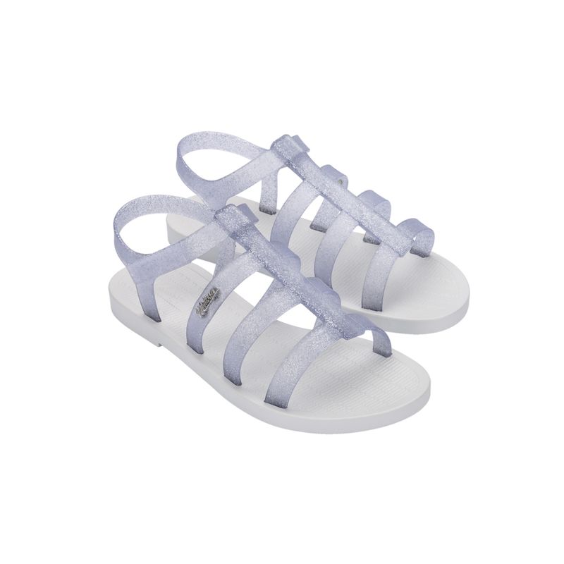 Melissa Sun Rodeo Ad Clear Gliter Silver and White Solid Sandals (UK 3)