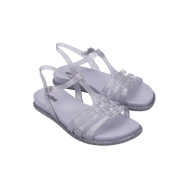 Melissa Party Ad Holographic Glitter Clear Lilac Rose Gold Solid Sandals (UK 4)