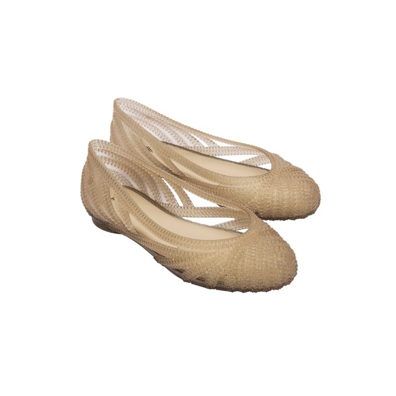 Melissa Femme Classy Ad Beige Glitter Gold Solid Ballerinas (UK 6)