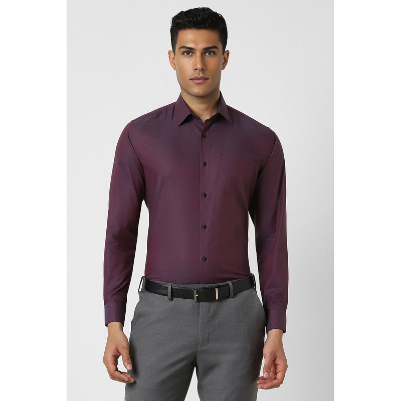 Van Heusen Men Purple Regular Fit Textured Full Sleeves Wedding Shirt (42)