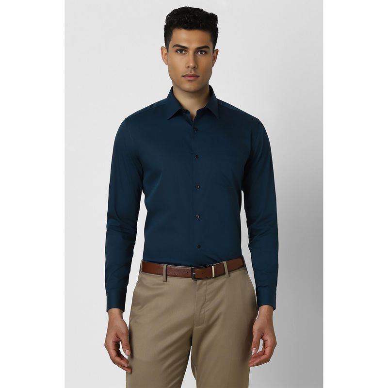 Van Heusen Men Navy Regular Fit Solid Full Sleeves Wedding Shirt (39)