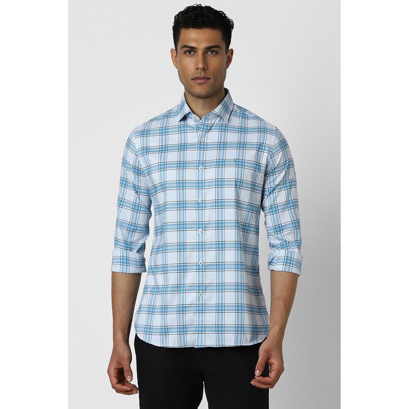 Van Heusen Men Blue Slim Fit Check Full Sleeves Casual Shirt (40)