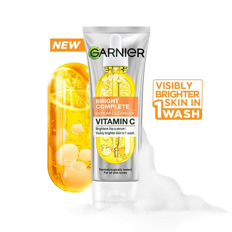 Garnier Vitamin C+ Serum Face Wash Brightening & Tan Removal Gentle Cleanser For All Skin Types