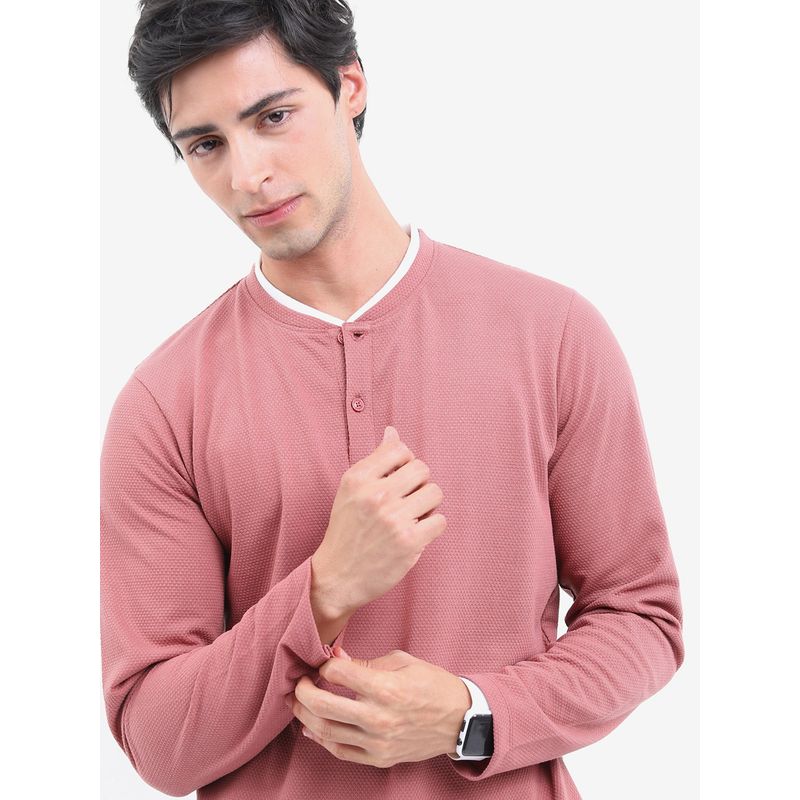 HIGHLANDER Men Henley Neck Popcorn Structured Regular Fit T-shirt (S)