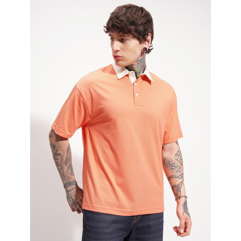 HIGHLANDER Orange Polo Collar Relaxed Fit Polo T-shirt (M)