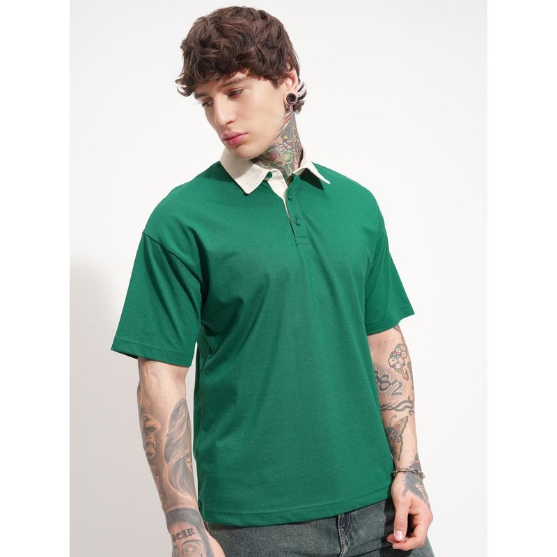 HIGHLANDER Green Polo Collar Relaxed Fit Polo T-shirt (M)
