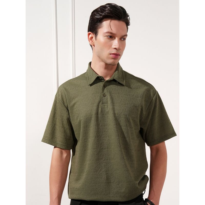 HIGHLANDER Olive Polo Collar Relaxed Fit Polo T-shirt (L)