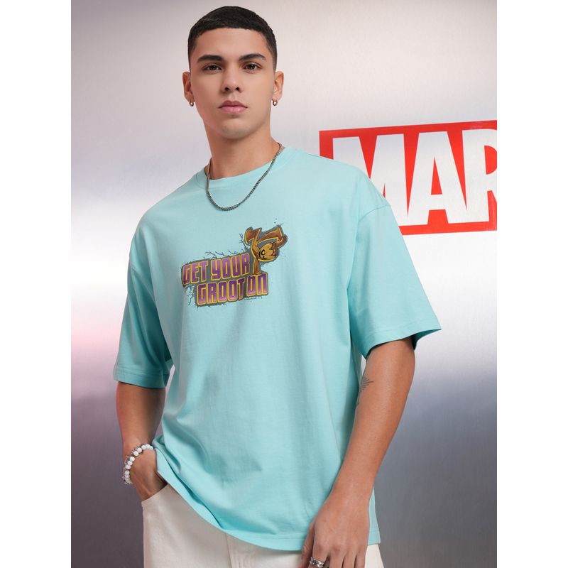 HIGHLANDER Marvel Men Groot Round Neck Oversized Drop Shoulder Tshirt (L)