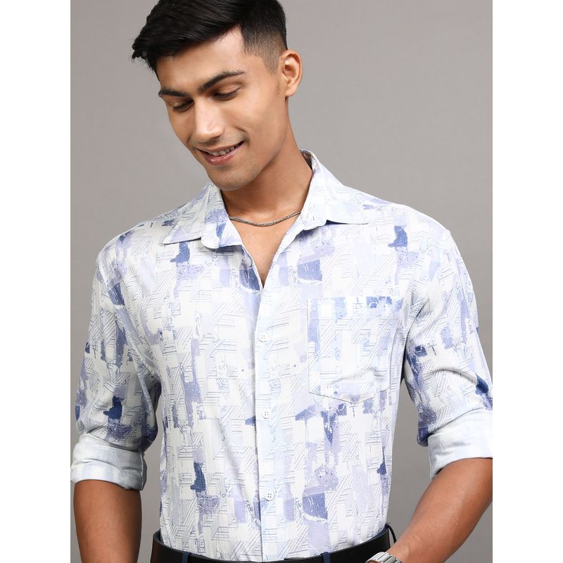 LOCOMOTIVE Men Mist Popcorn Cuban Collar Relaxed Regular Fit Shirt (L)