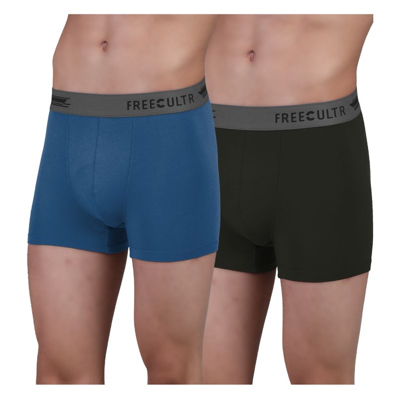 FREECULTR Men's Anti-Microbial Air-Soft Micromodal Underwear Trunk, Pack of 2 - Multi-Color (XL)