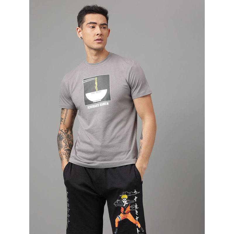 Free Authority Naruto Printed Grey T-Shirt for Men (L)
