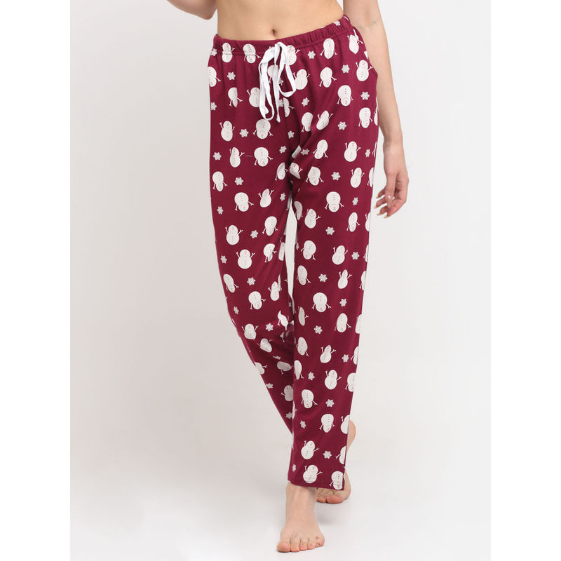 Kanvin Womens Printed Pyjamas Maroon (S) Maroon