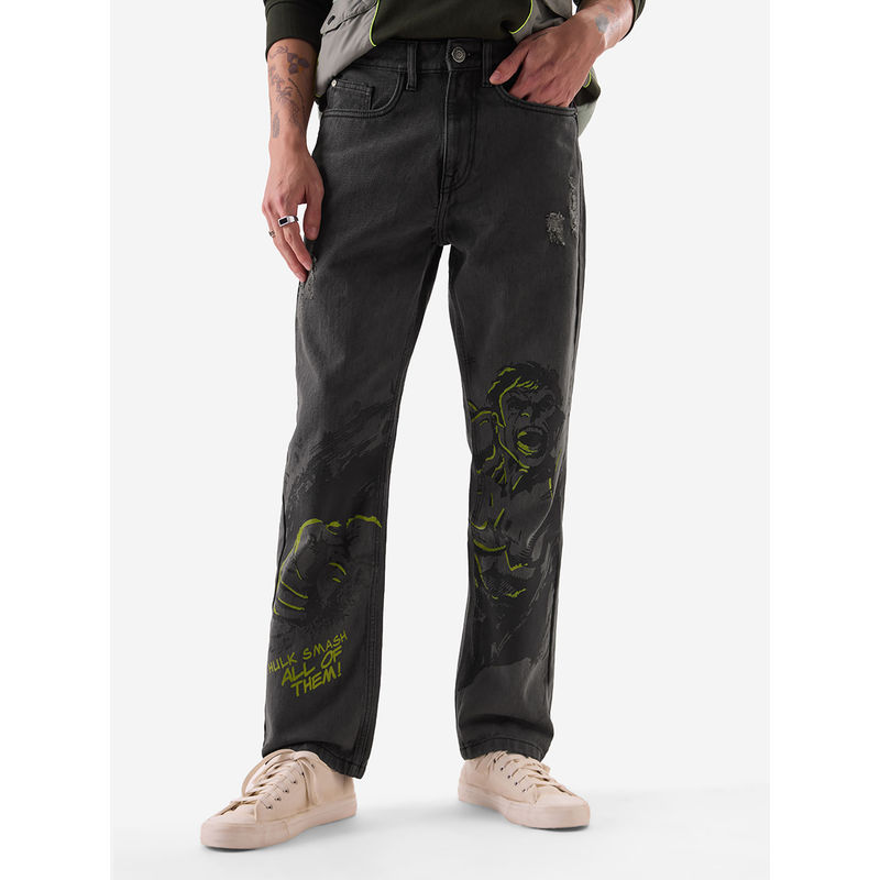 The Souled Store Official Hulk : Smash Straight Fit Men Black Jeans (32)
