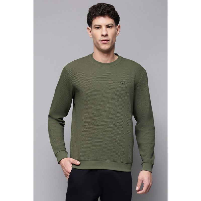 Reebok Men Olive Textured Sweatshirt (S)