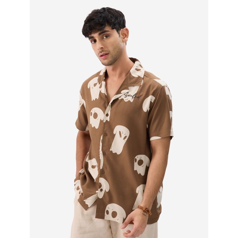 The Souled Store Originals : 4 Souls Summer Brown Shirt (L)