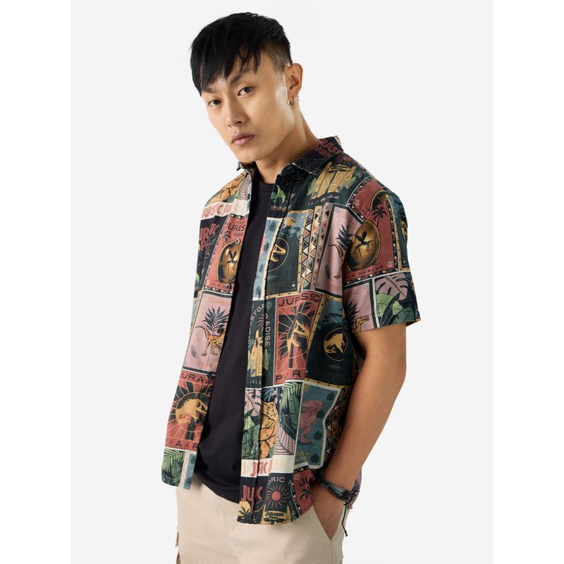 The Souled Store Official Jurassic Park : Dino Welcome Multi-Color Summer Shirt (2XL)