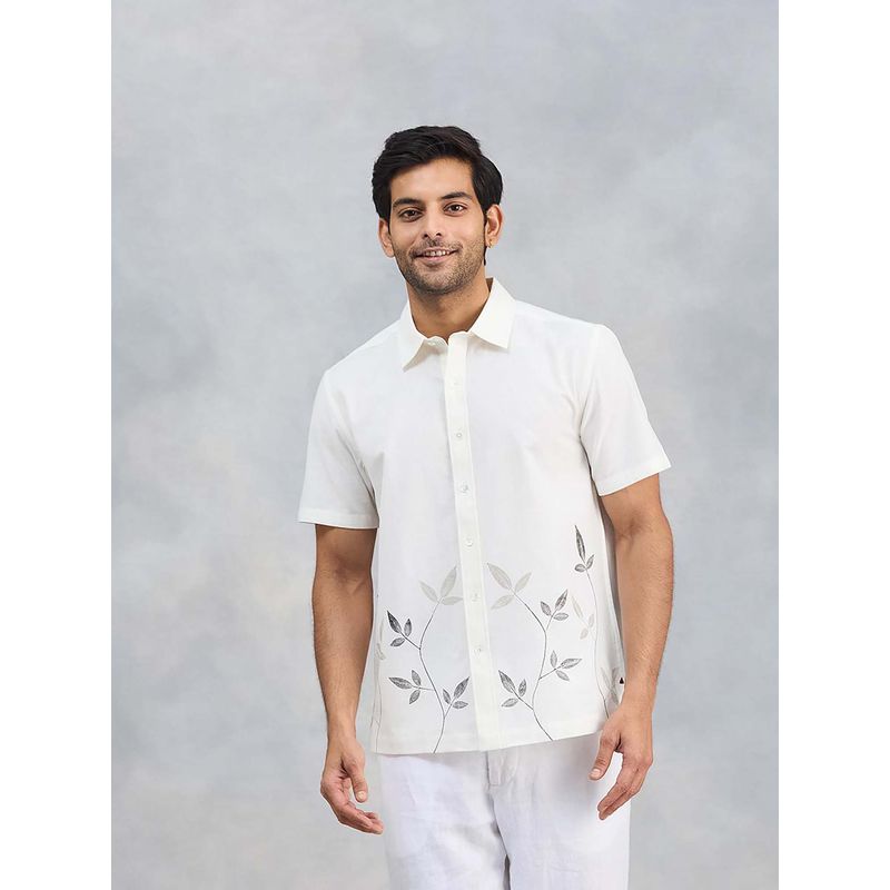 Fabindia White Cotton Printed Shirt (XS)