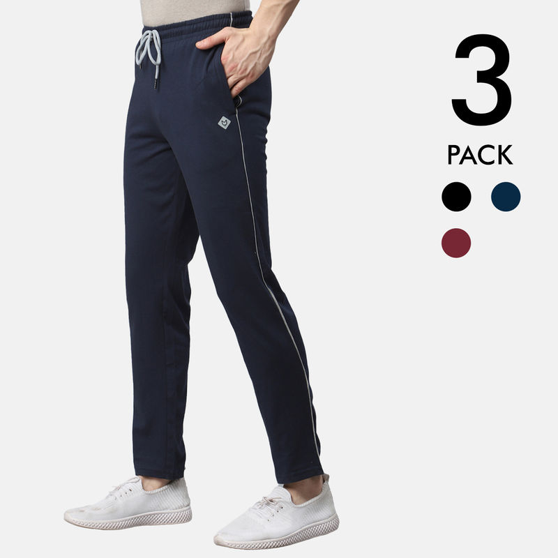 ALMO Fresco Slim Fit 100% Cotton Trackpants (pack Of 3) - Multi-Color (S)