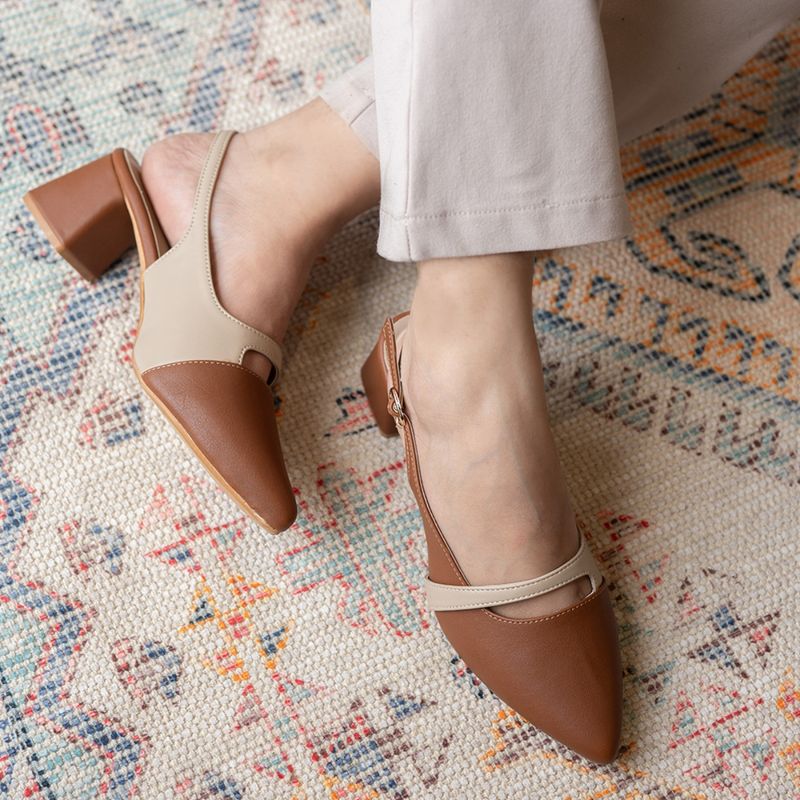 Coral Haze INBOXED Tan Block Heels (UK 3)