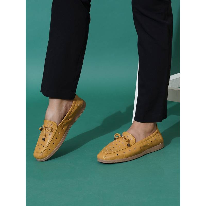 Sherrif Shoes Women Perforated Yellow Moccasins (EURO 36)