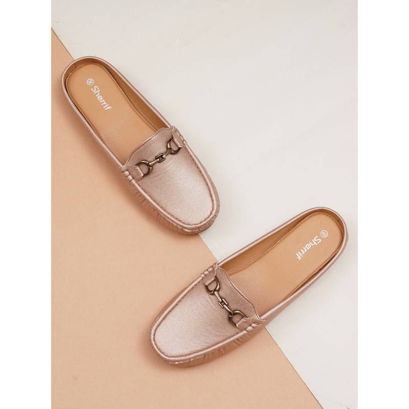 Sherrif Shoes Women Rose Gold Backless Slip-On Mules (EURO 36)