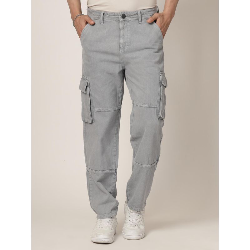 Style Quotient Men Grey Relaxed Fit Mid Rise Cargo Jeans (32)