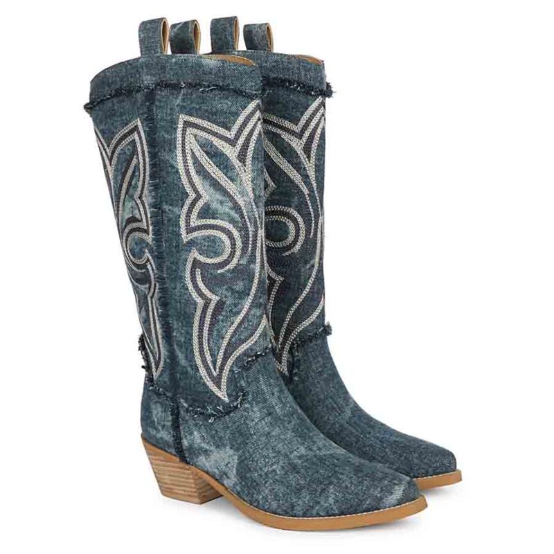 Saint G Aria Denim Stitched Leather Calf Boots (UK 3)