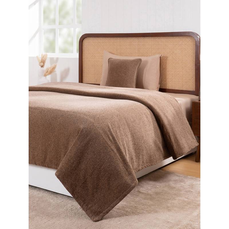 Maspar Brown Cotton Solid 310 Gsm Bed Cover (Single)