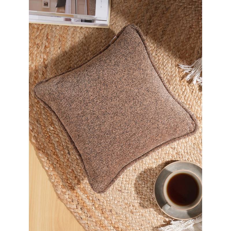 Maspar Brown Solid Soft Cotton Square Cushion Cover (12 x 12 Inches)
