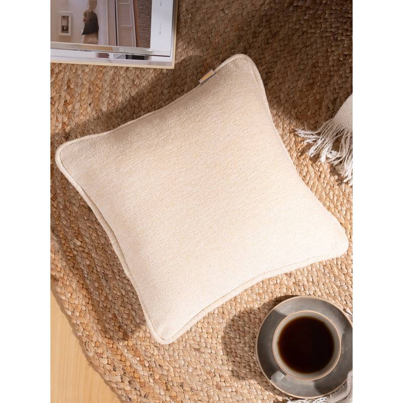 Maspar Cream Solid Soft Cotton Square Cushion Cover (12 x 12 Inches)