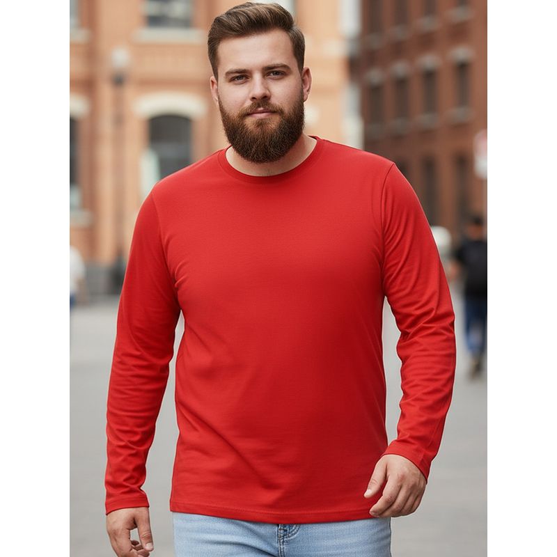 Bewakoof Men's Bold Red Plus Size Full Sleeve T-Shirt (3XL)