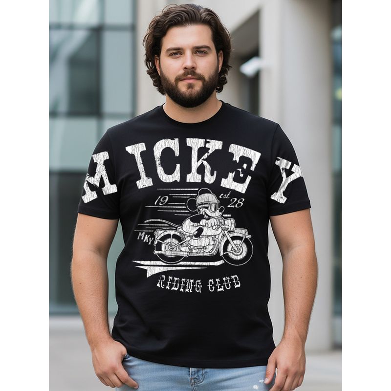 Bewakoof Official Disney Men's Jet Black Mickey Racing Graphic Printed Plus Size T-shirt (4XL)