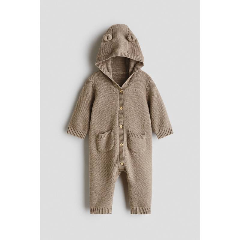 H&M Unisex Beige Cotton-Knit Romper Suit (0-1 Months)