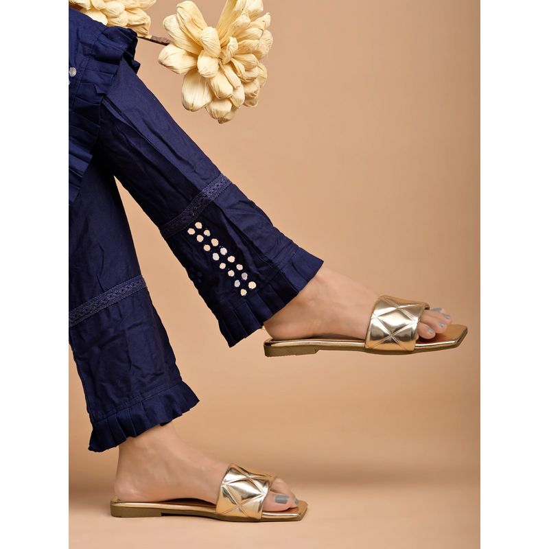 Shoetopia Stylish Embellished Golden Flats for Women (EURO 39)