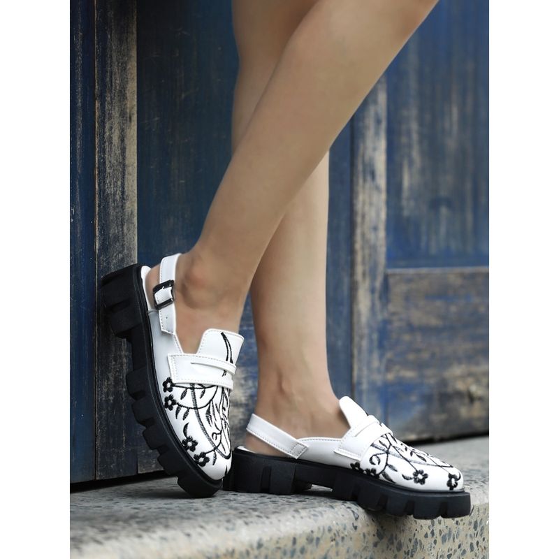 Shoetopia Stylish Printed White with Buckle Sandals (EURO 36)