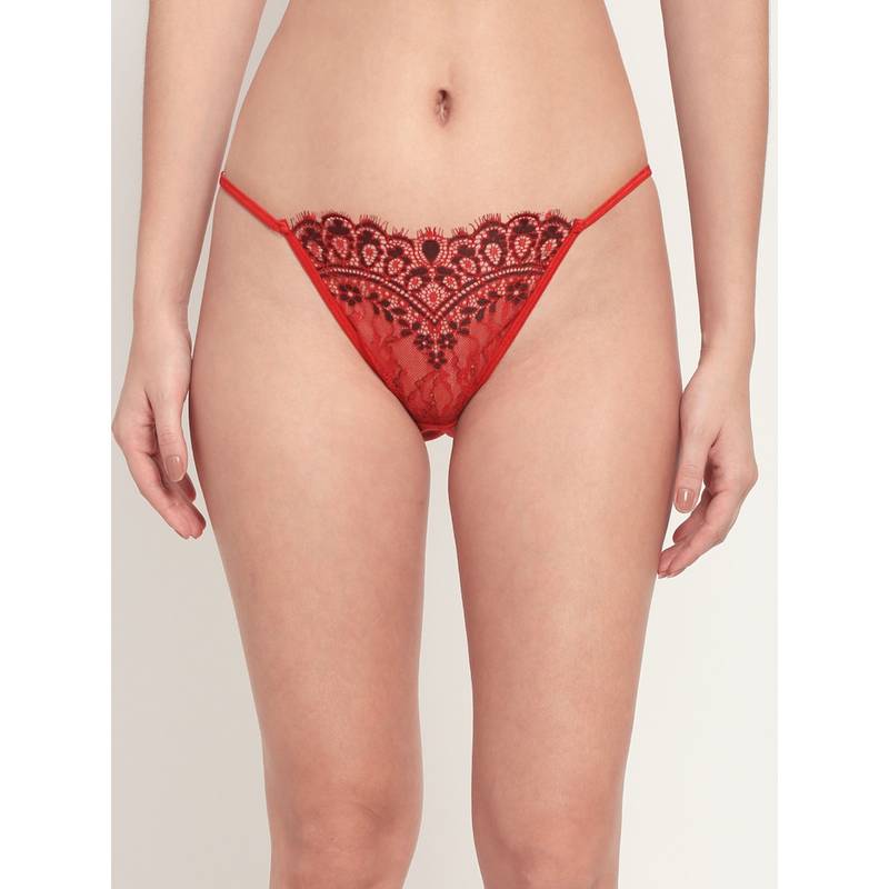 AOBA Women Red Self Design Thongs Briefs (M)