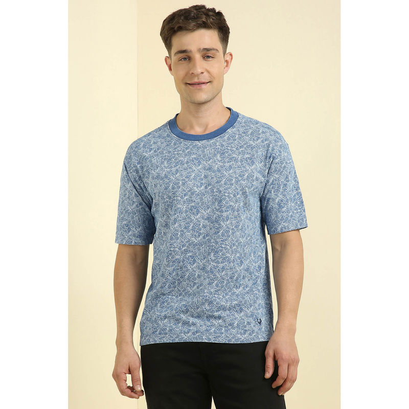 Allen Solly Men Blue Print Crew Neck T-Shirt (S)