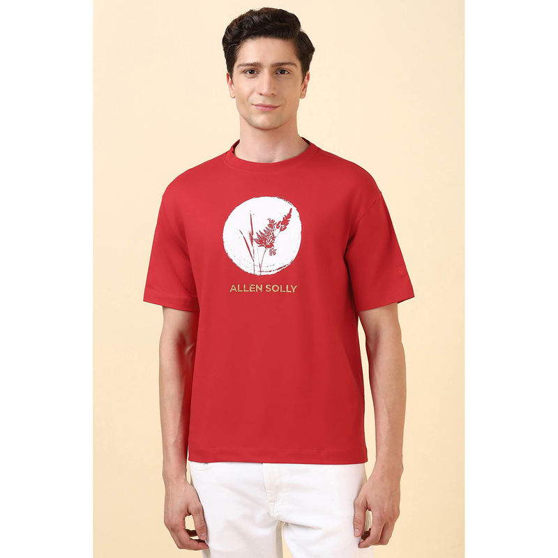 Allen Solly Men Red Graphic Print Crew Neck T-Shirt (S)