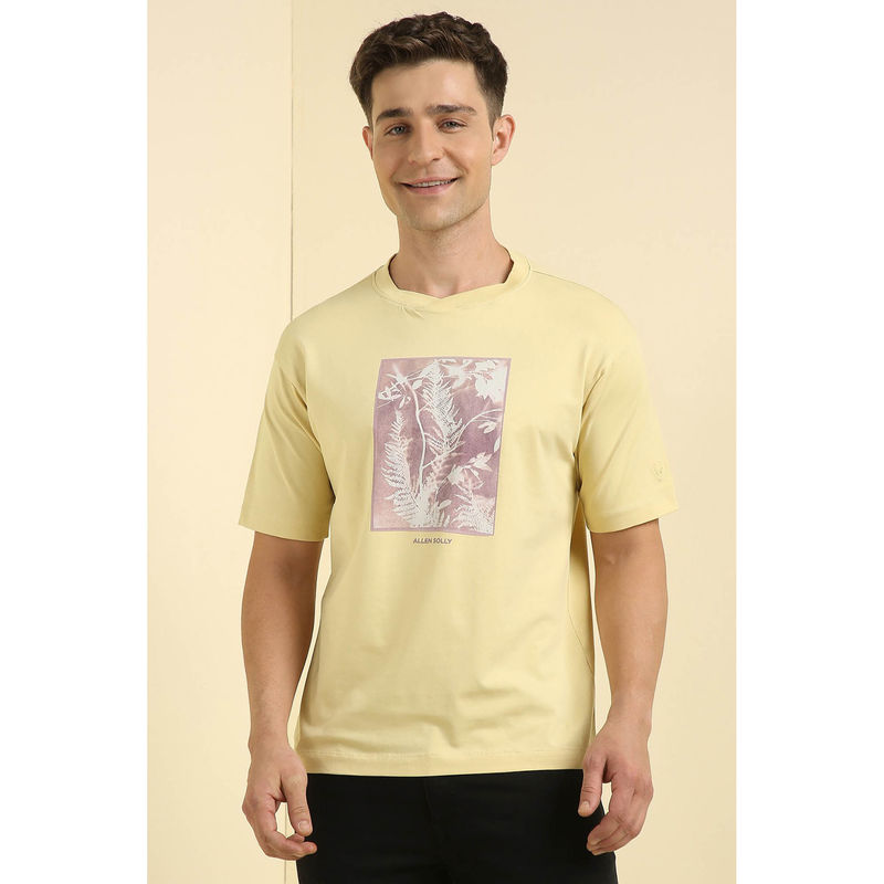Allen Solly Men Yellow Graphic Print Crew Neck T-Shirt (S)