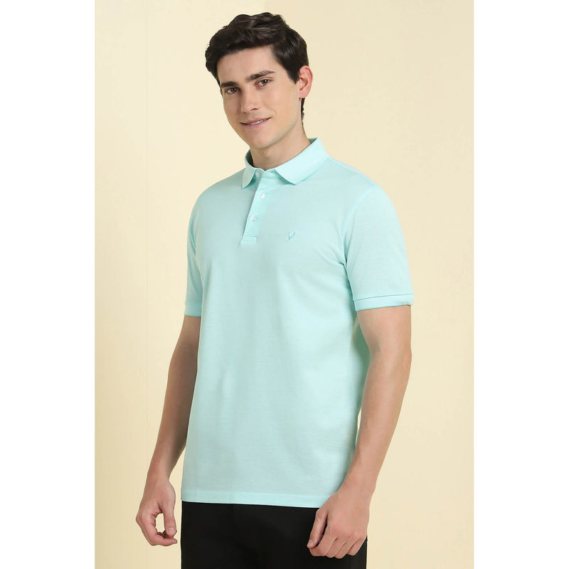 Allen Solly Men Sky Blue Solid Polo Neck T-Shirt (L)