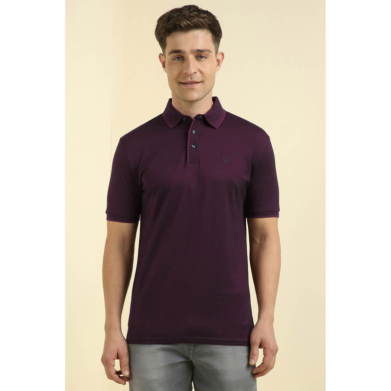 Allen Solly Men Purple Solid Polo Neck T-Shirt (M)