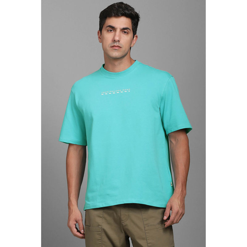 Louis Philippe Men Sky Blue Solid Crew Neck T-Shirt (M)