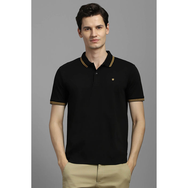 Louis Philippe Men Black Solid Polo Neck T-Shirt (S)