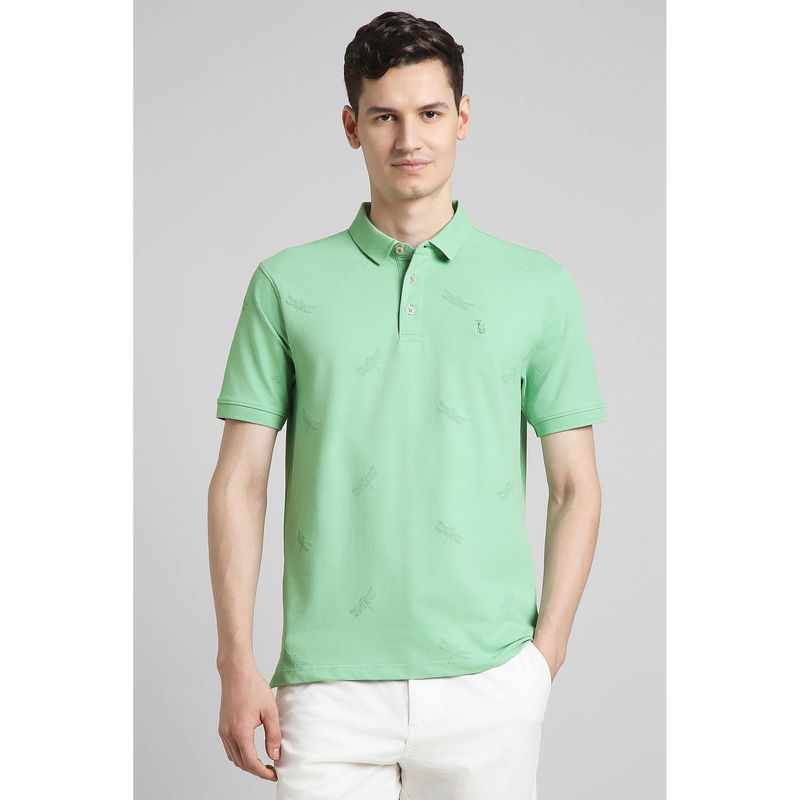 Simon Carter Men Green Embroidered Polo Neck T-Shirt (L)