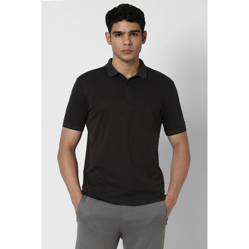 Van Heusen Men Black Solid Polo Neck T-Shirt (2XL)