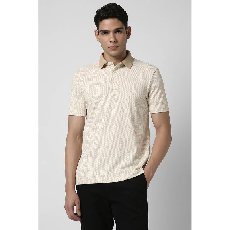 Van Heusen Men Beige Print Polo Neck T-Shirt (XL)