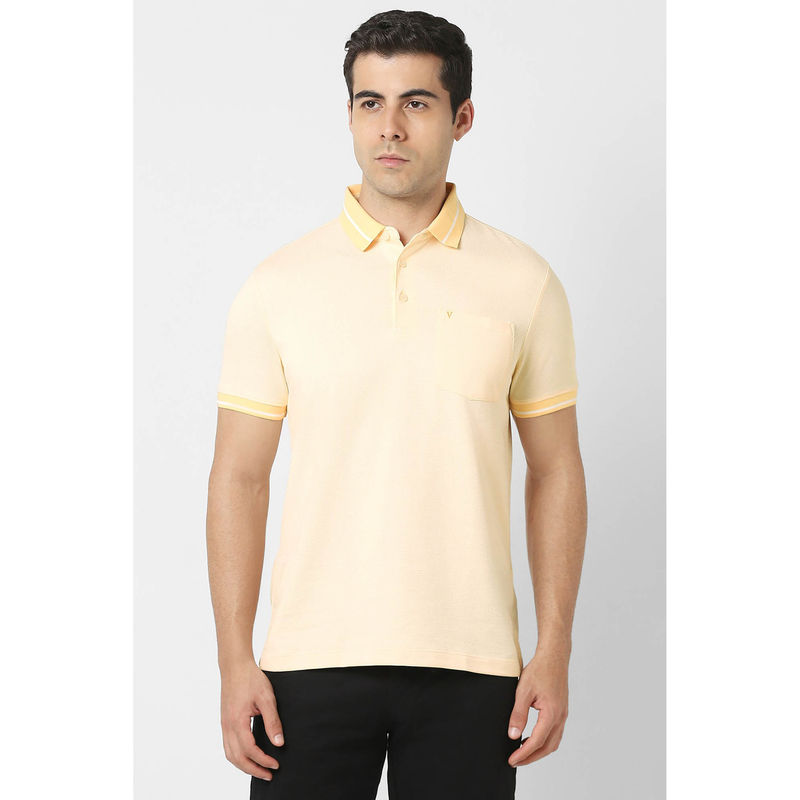 Van Heusen Men Yellow Textured Polo Neck T-Shirt (S)