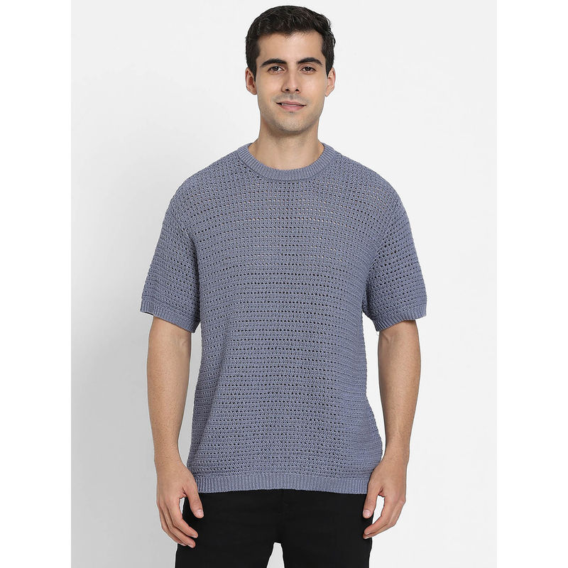 American Eagle Men Grey Open Knit Sweater Style T-Shirt (S)