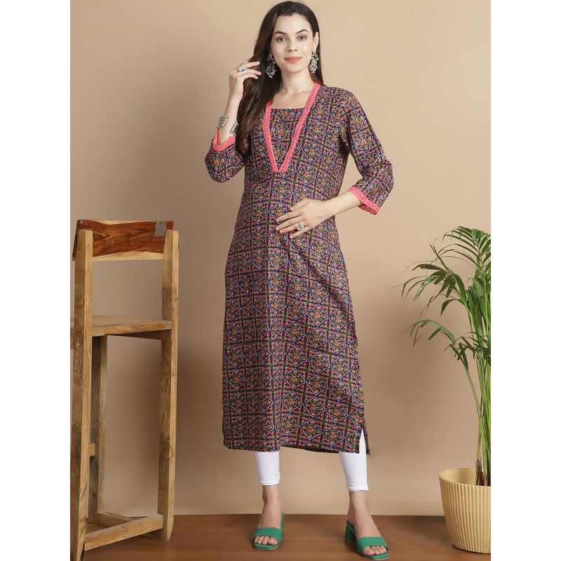 Secret Wish Multi-Color Geometric Cotton Maternity Kurta (M)